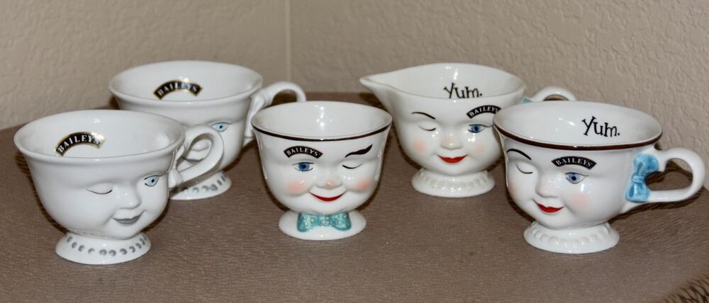 Baileys Irish Cream Winking Creamer & Sugar VINTAGE YUM Coffee Tea Cups 5pc Set